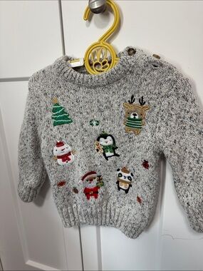 Next Direct Grey Marled Knit Christmas Patch Sweater